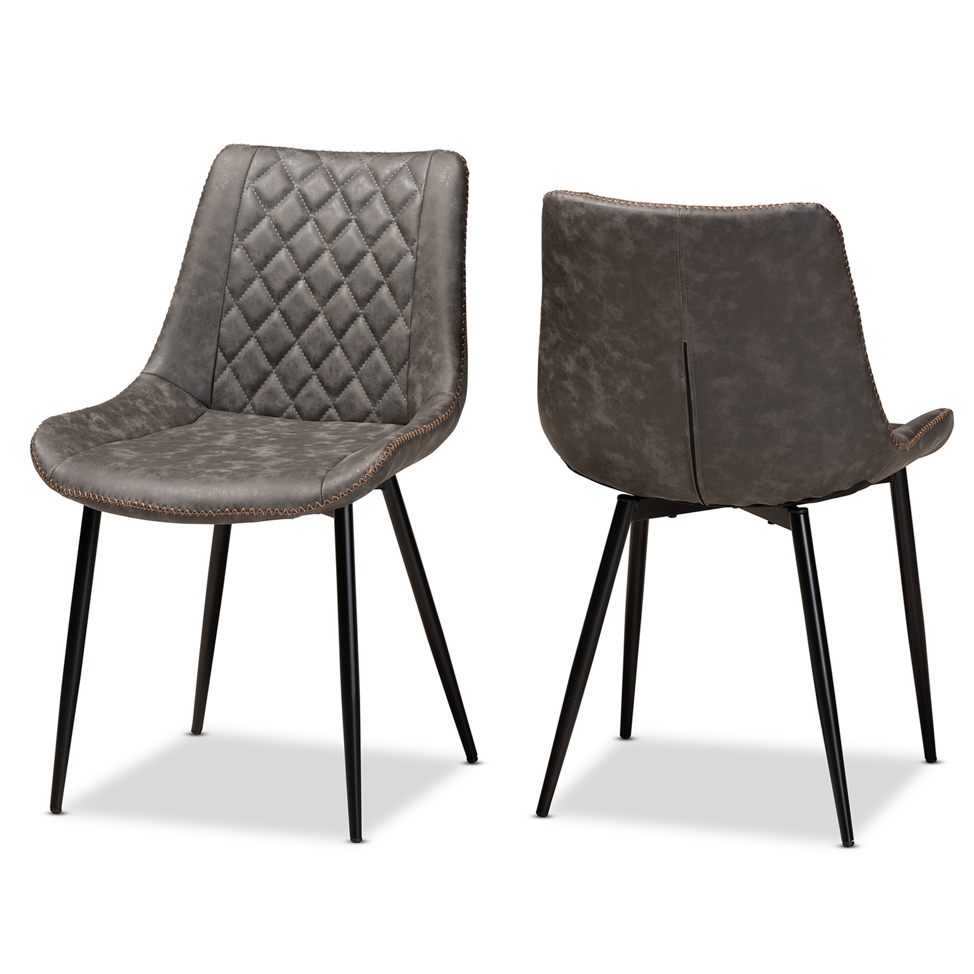 Grey leather deals dining room chairs